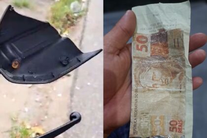 Motoboy alega ter sido vítima de um golpe com nota falsa, em Campos; suspeita tentou agredi-lo com um facão e quebrou o retrovisor da moto