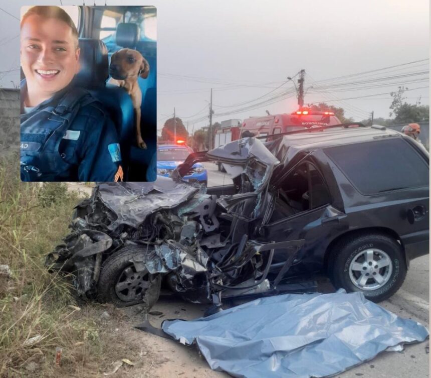 Vídeo mostra o momento exato em que o carro em que estava o policial militar Caio César colidiu de frente com um ônibus que seguia para Campos