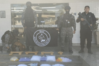 Cães farejadores ajudam polícia a encontrar grande quantidade de drogas dentro de residência, em Campos