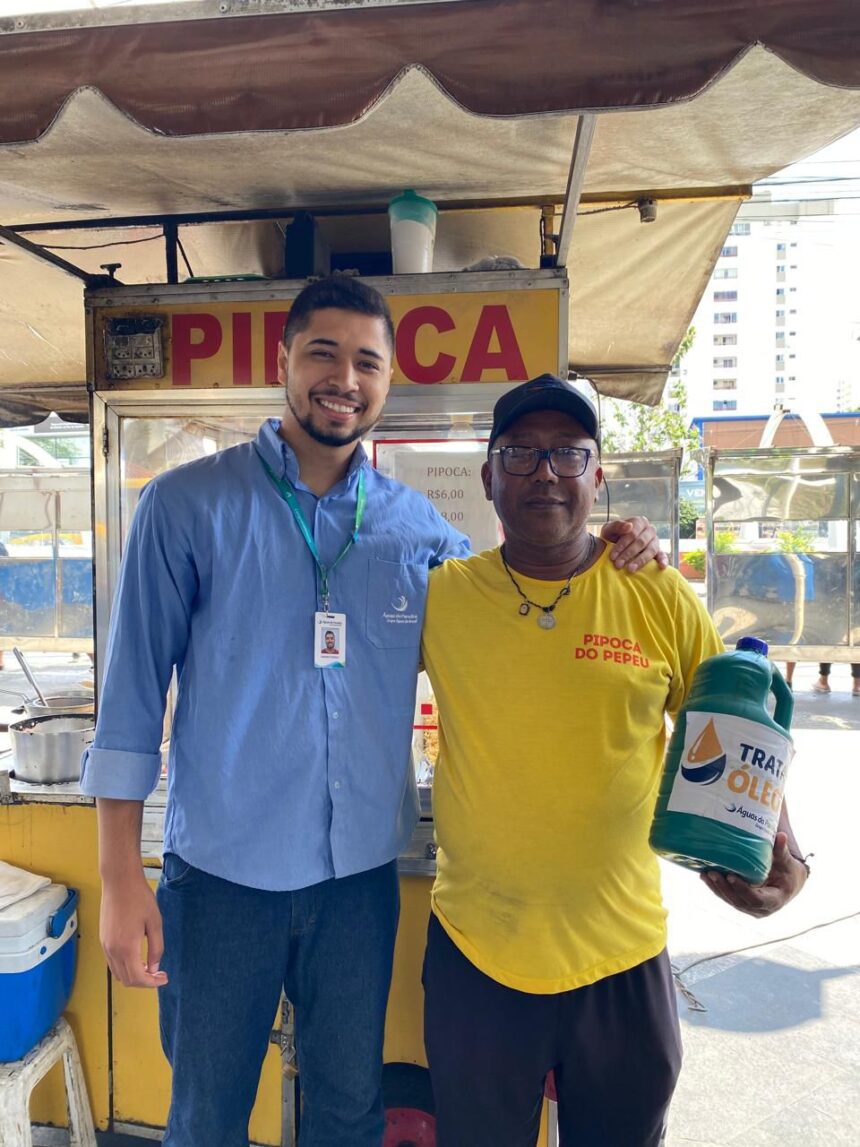 Águas do Paraíba coleta 240 litros de óleo de pipoqueiro parceiro do programa ‘Trata Óleo’