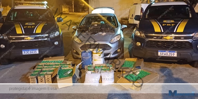 PRF apreende mais de 30kg de maconha e 1440 frascos de “lança-perfume” dentro de carro durante blitz na BR-101, em Casimiro de Abreu