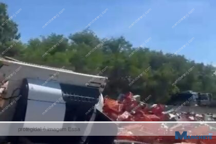 Carga de mamão é saqueada após caminhão tombar na BR-101 em Campos