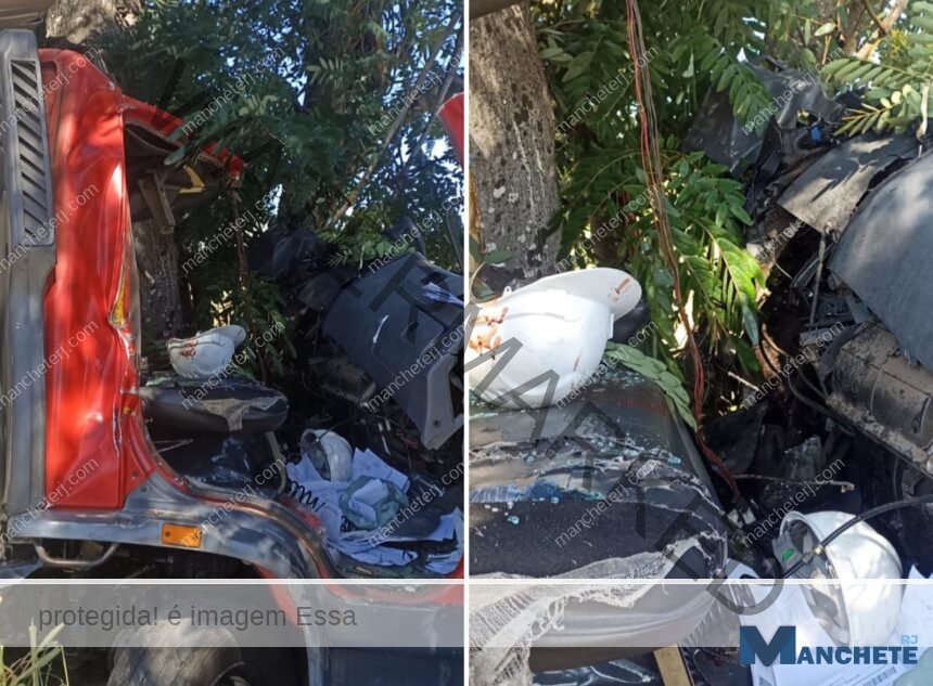 Motorista e ajudante ficam gravemente feridos após caminhão atingir árvore na BR-356, em Cardoso Moreira