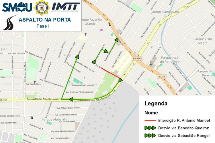 Ruas são interditadas em Campos para dar início ao programa Asfalto na Porta