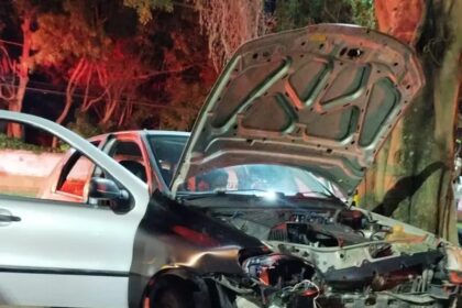 Motorista fica ferida após colidir com árvore em Campos