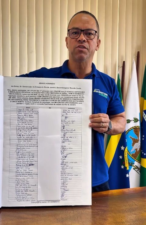 Vereador busca 10 mil assinaturas em abaixo-assinado para criação de hospital estadual oncológico em Campos Vereador busca 10 mil assinaturas em abaixo-assinado para criação de hospital estadual oncológico em Campos
