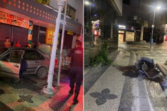 Motorista sem CNH ‘invade’ calçadão do Centro de Campos e derruba vaso de plantas