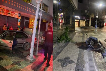 Motorista sem CNH ‘invade’ calçadão do Centro de Campos e derruba vaso de plantas