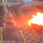 Imagens mostram momento exato de colisão que deixou caminhão em chamas na Av. 28 de Março