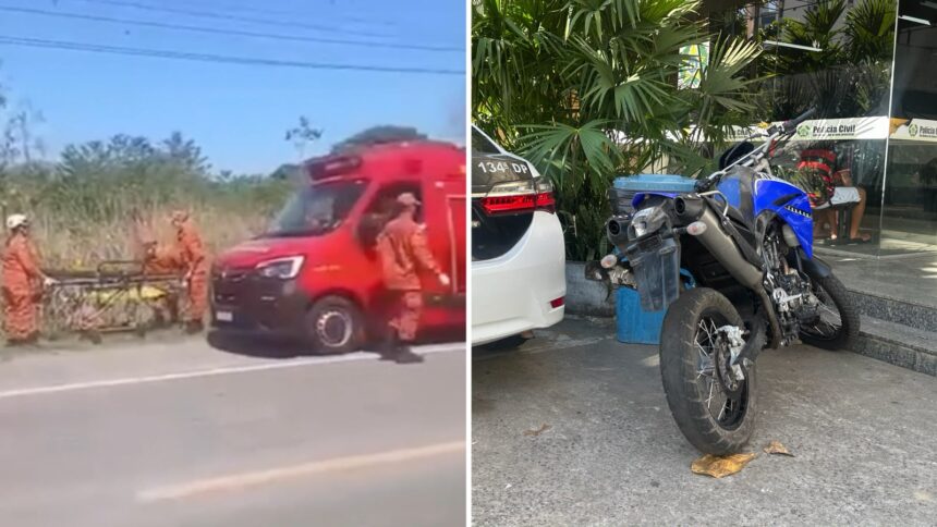 Motociclista atira contra caminhoneiro após confusão no trânsito e se acidenta na BR-356 em Campos Motociclista atira contra caminhoneiro após confusão no trânsito e se acidenta na BR-356 em Campos