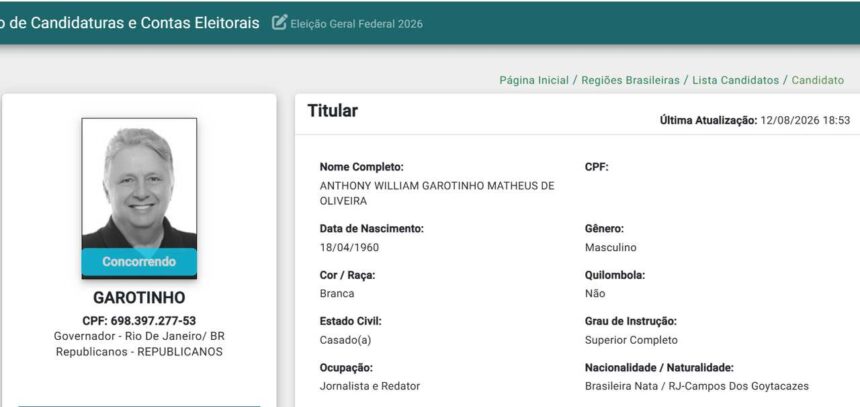 Garotinho tem candidatura ao Governo do Rio registrada pelo Republicanos Garotinho tem candidatura ao Governo do Rio registrada pelo Republicanos