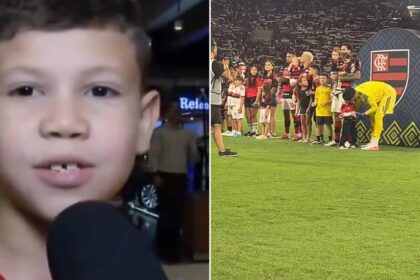 Menino que mandou recado ao pai que não conheceu entra em campo com o Flamengo