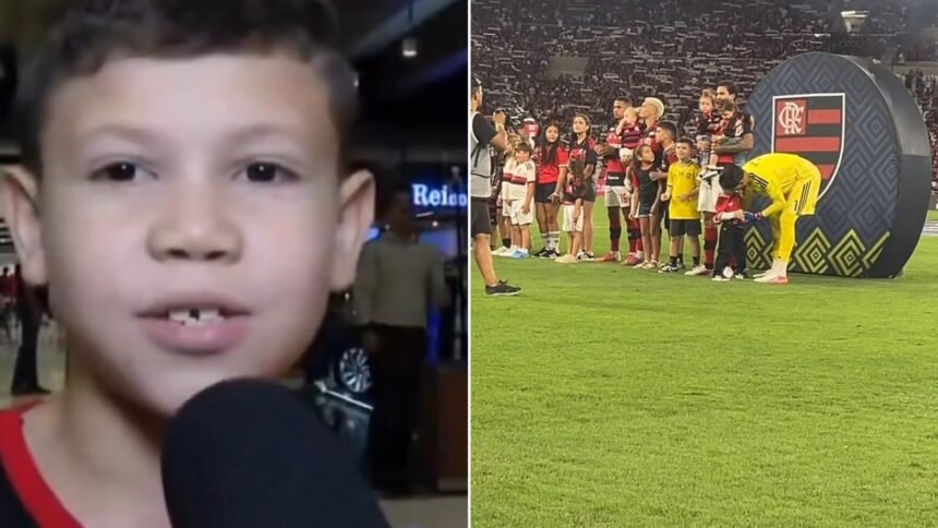Menino que mandou recado ao pai que não conheceu entra em campo com o Flamengo Menino que mandou recado ao pai que não conheceu entra em campo com o Flamengo