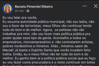 Polícia investiga procuradora de Macaé que atacou eleitores do PT e pediu que empresas não contratem “artistas, pobres nordestinos e mineiros”